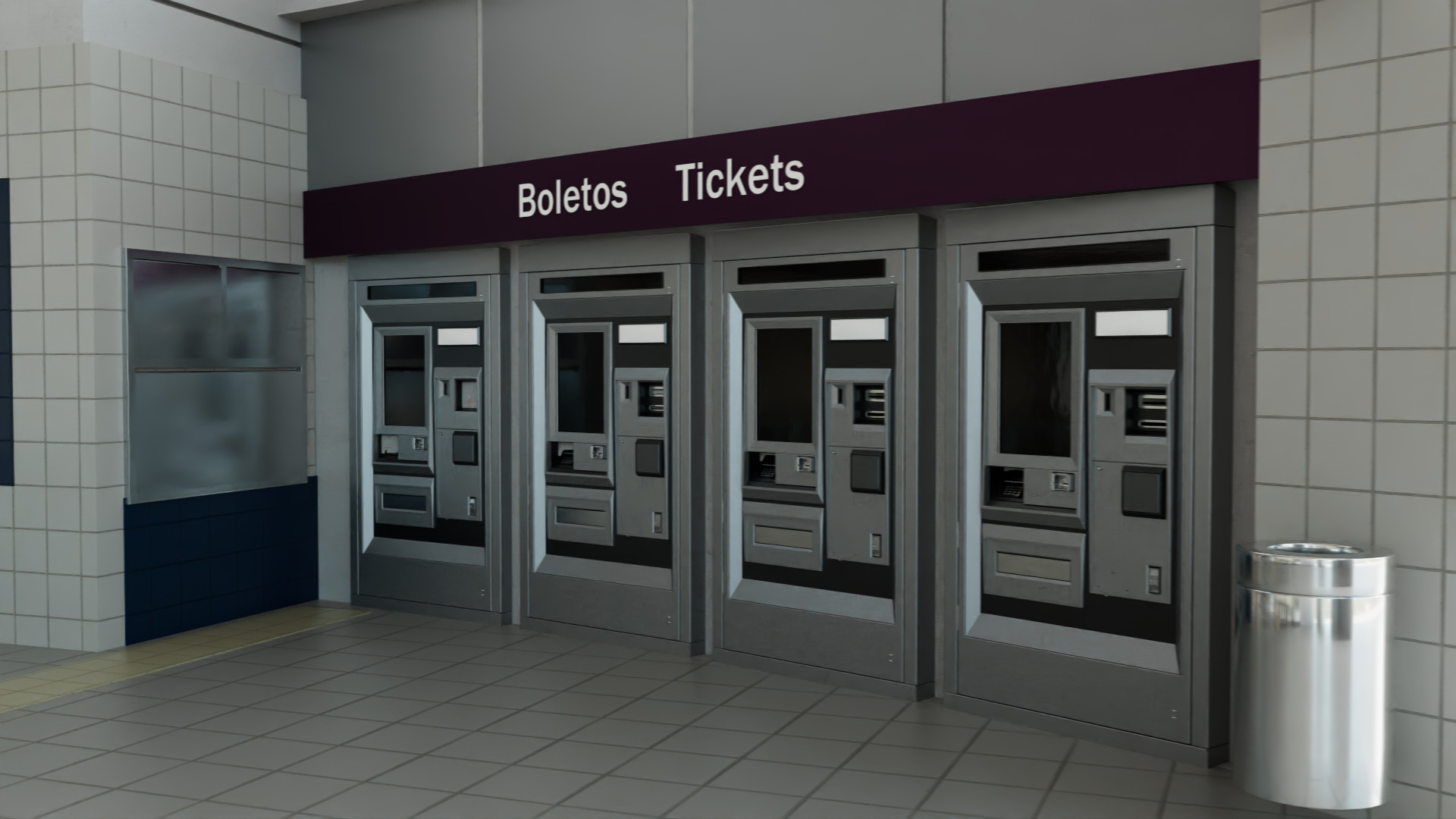 3D animation of train station ticketing