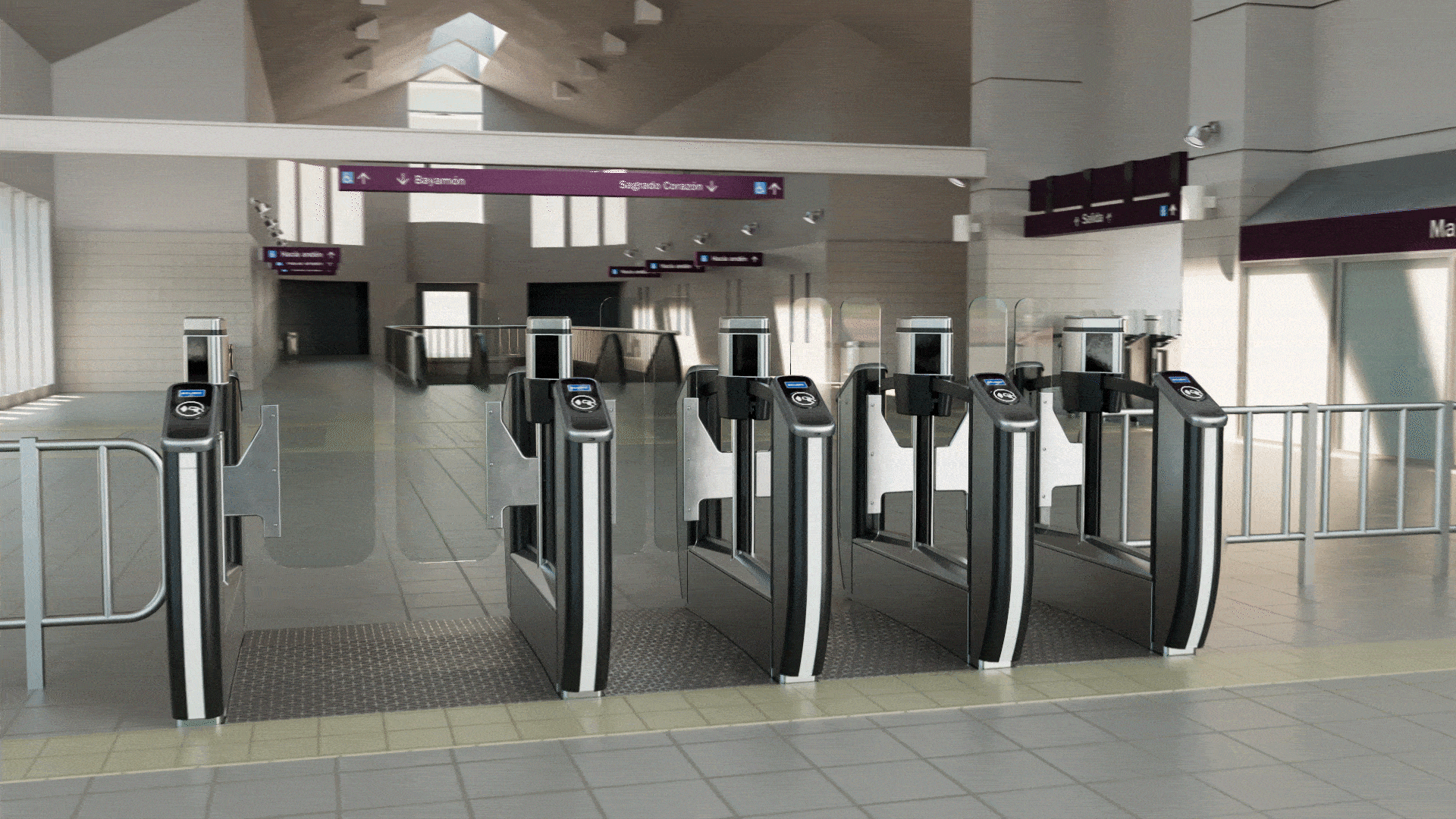 3D animation of train station ticketing