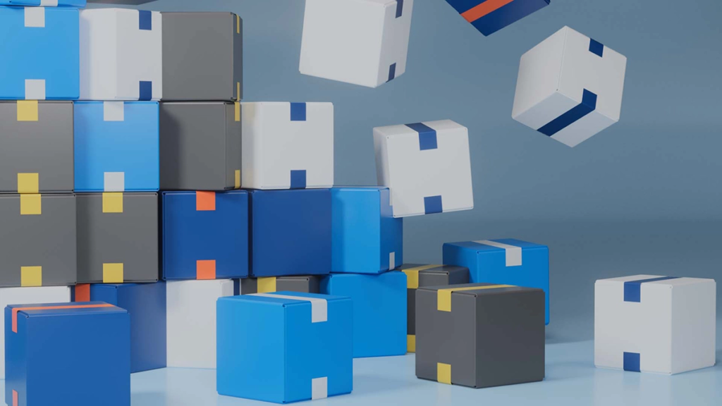 Colorful 3D blocks arranged and floating in motion, illustrating a professional animated infographic concept for product storytelling