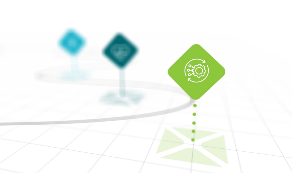 2D animation graphic illustrating a simplified workflow step using flat icons and motion paths to communicate process flow clearly.