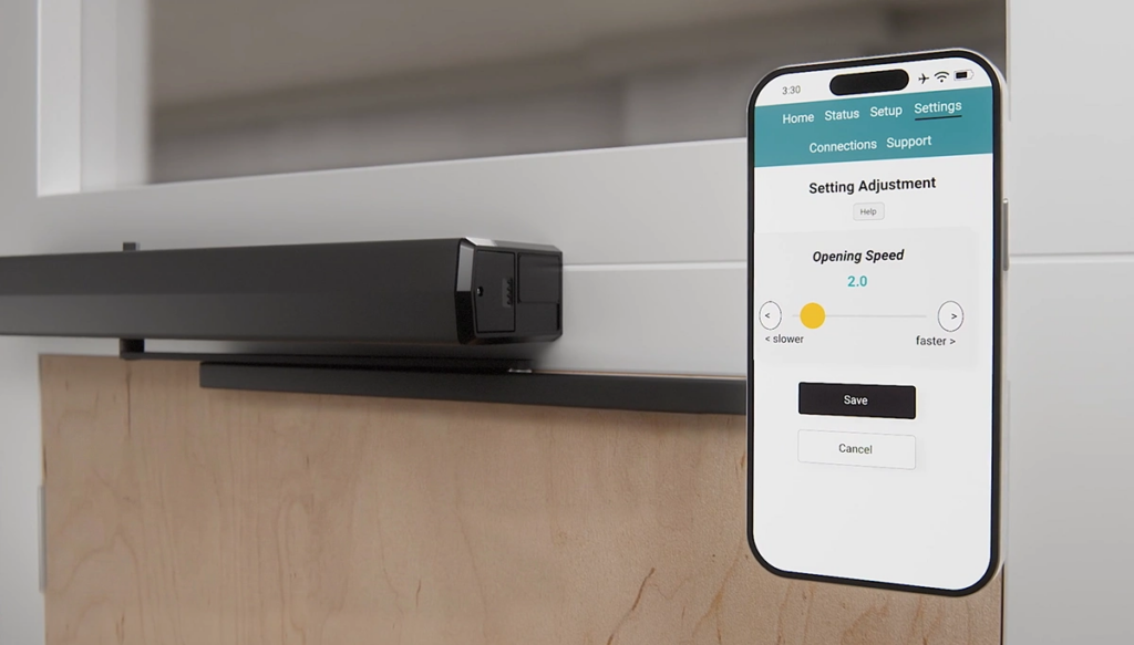 Product launch video for complex products showing Norton Rixson automatic door opener with mobile control interface