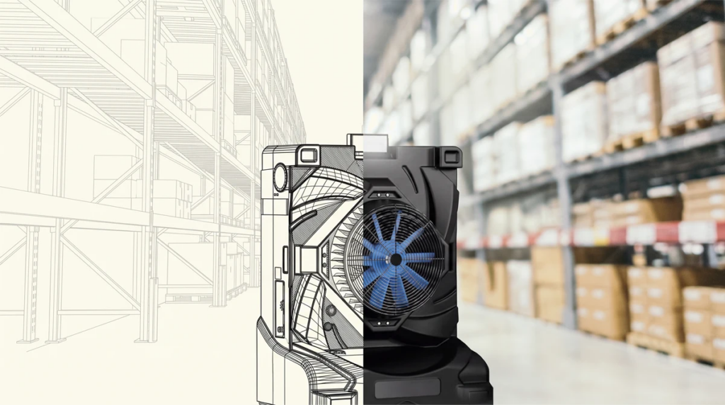 Illustration showing the transition from a CAD model to a photorealistic product visualization.