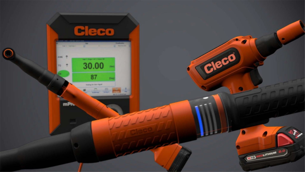 Photorealistic CAD-based render of Cleco torque tools and controller, created by Info-graphics for Apex Tool Group